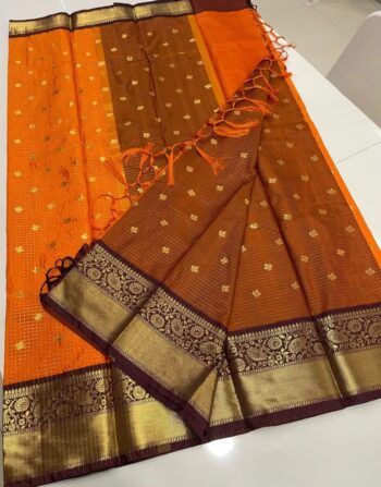 Premium Banarasi Semi Silk Saree (Orange N Coffee Brown)
