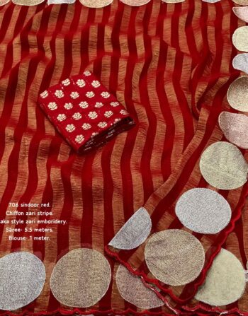 Chiffon Polka Dots Designer Saree (Red)