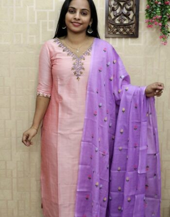 Raw Silk Partywear 3 Piece Set (Peach N Lavender)