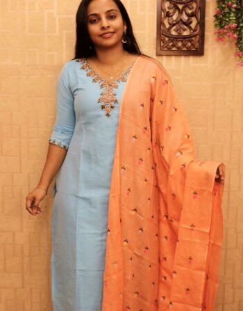 Raw Silk Partwear 3 Piece Set (Blue Peach)