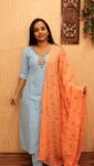 Raw Silk Partwear 3 Piece Set (Blue Peach)