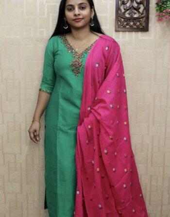 Raw Silk Ready To Wear 3 Piece Set (Leaf Green)