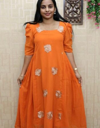Georgette Embroidered Partywear Kurti (Orange)