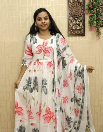 Mul Cotton Floral Printed Long Kurti With Duppatta