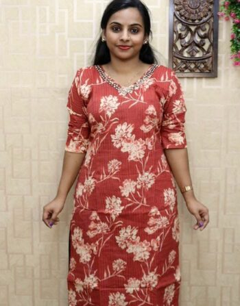 Kantha Cotton Slit Kurti (Brick Red)