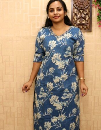 Kantha Cotton Slit Kurti (Blue)