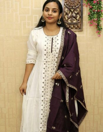 Roman Silk 12 Panel Cut Anarkali With Duppatta (Deep Wine)