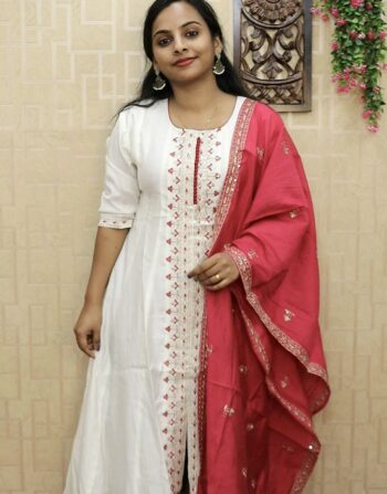 Roman Silk 12 Panel Cut Anarkali With Duppatta (Rani pink)