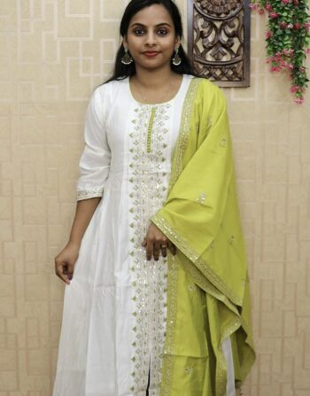 Roman Silk 12 panel Cut Anarkali With Duppatta (Green)