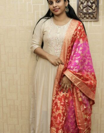 14 panel Cut Partywear Anarkali With Banarasi Duppatta