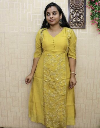 Partywear Mulchanderi Cord Set (Mustard Yellow)