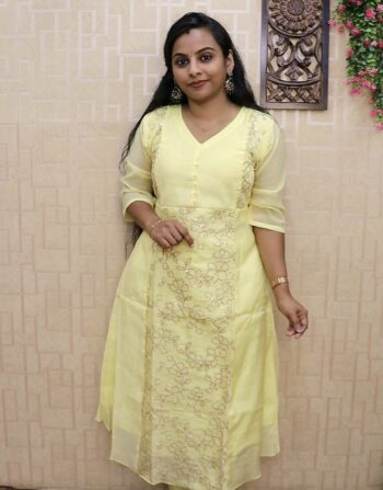 Partywear Mulchanderi Cord Set (Baby Yellow)