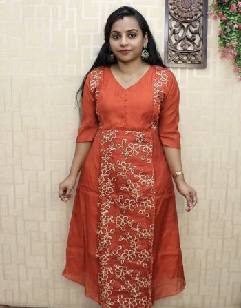 Partywear Mulchanderi Cord Set (Rusty Orange)