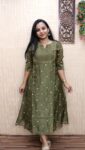 Tissue Georgette Handworked Aline Kurti (Olive Green)