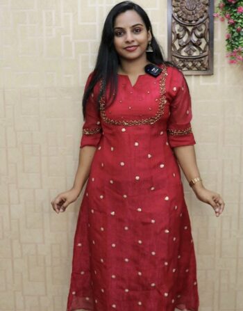 Tissue Georgette Handworked Aline Kurti (Rani Pink)