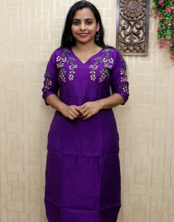 Berlin Silk Embroidered Slitted Kurti (Violet)