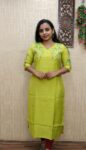 Berlin Silk Embroidered Slitted Kurti (Lemon Yellow)