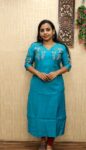 Berlin Silk Embroidered Slitted Kurti (Firozi Blue)