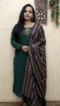 Georgette Handworked Slitted Kurti With Ajrak Duppatta N Bottom (Green)