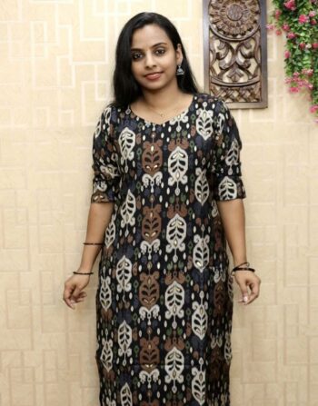 Vetican Silk Printed Slit Kurti (Black Print 2)
