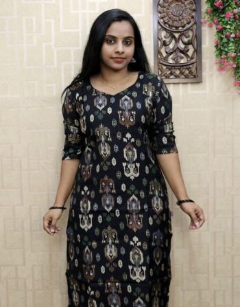 Vetican Silk Printed Slit Kurti (Black Print 1)