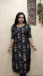 Vetican Silk Printed Slit Kurti (Black Print 1)
