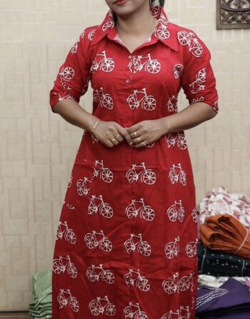 Cotton Cycle Print Aline Top (Red)