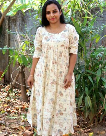 Rayon Front Pleated Aline Kurti (Cream)