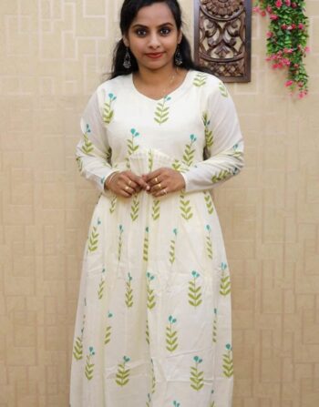 Mul Cotton Full Sleeve Aliya Cut Kurti (Green blue)