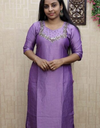 Vichitra Silk Handworked Slit Kurti (Lavender)
