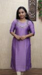 Vichitra Silk Handworked Slit Kurti (Lavender)