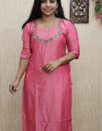 Vichitra Silk Handworked Slit Kurti (Peach)