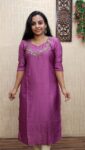 Vichitra Silk Handworked Slit Kurti (Purplish Lavender)