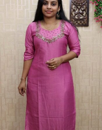 Vichitra Silk Handworked Slit Kurti (Onion Pink)