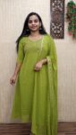 Georgette Handworked Aline Kurti With Designer Duppatta (Green)