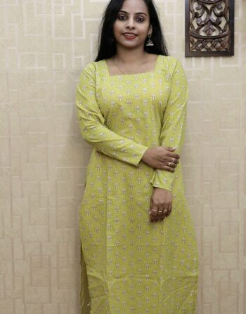 Cotton Full Sleeve Slit Kurti (Lemon Yellow)
