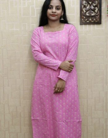Cotton Full Sleeve Slit Kurti (Pink Small)