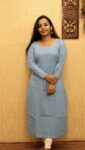 Cotton Full Sleeve Slit Kurti (Blue Small)