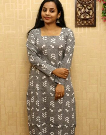 Cotton Full Sleeve Slit Kurti (Grey)