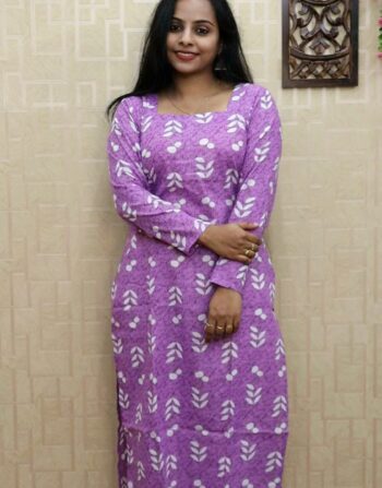 Cotton Full Sleeve Slit Kurti (Lavender Big)