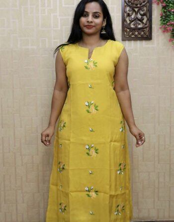Mul Chanderi Aline Kurti (Mustard Yellow)