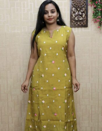 Mul Chanderi Aline Kurti (Lemon Yellow)