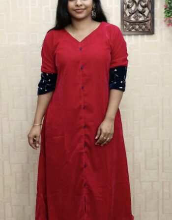 Velvet Aline Kurti (Pink)