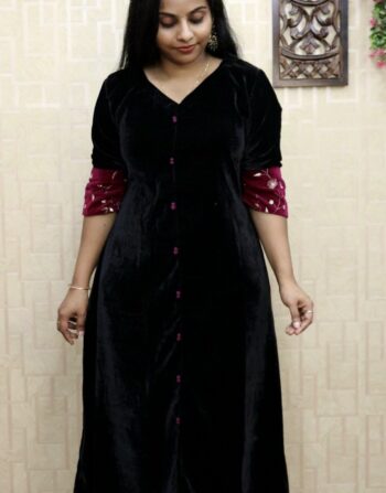 Velvet Aline Kurti (Black)