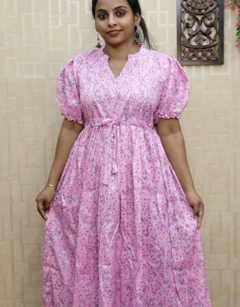 Delta Printed Frock (Baby Pink)