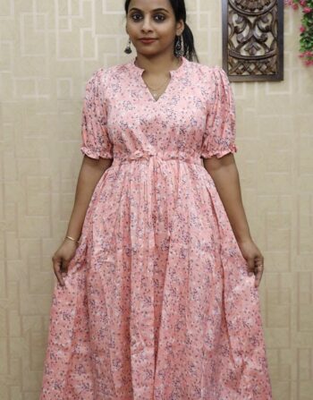 Delta Printed Frock (Peach)