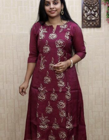 Mul Chanderi Aline Kurti (Pinkish Purple)