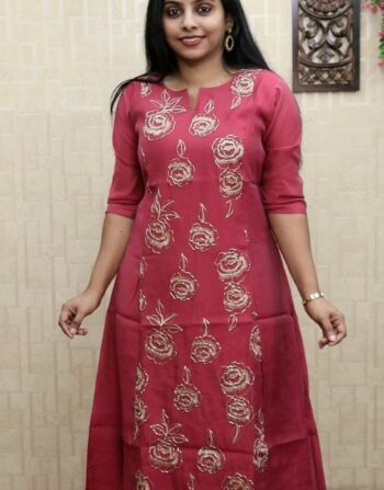 Mul Chanderi Aline Kurti (Pinkish Peach)