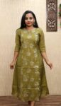 Mul Chanderi Aline Kurti (Olive Green)
