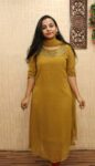 Georgette Handworked Aline Kurti With Duppatta (Olive Green)